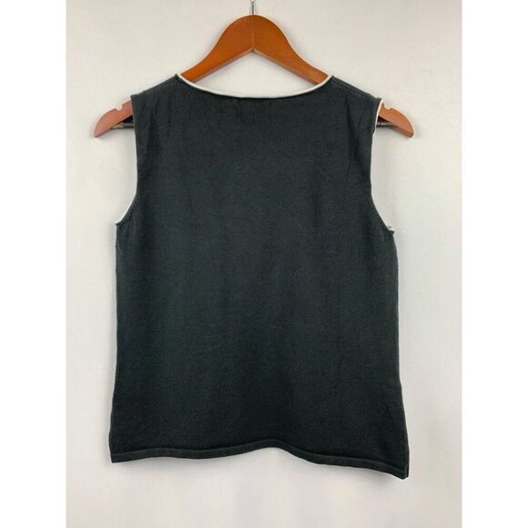 Nicole Studio Womens Silk Blend Sleeveless Top Size 8 Black & Cream - Picture 2 of 3